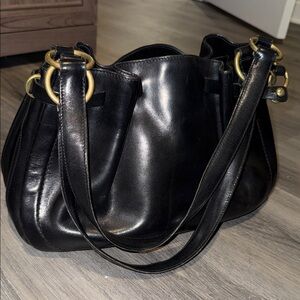 Vintage Bally Black Leather Shoulder Bag
